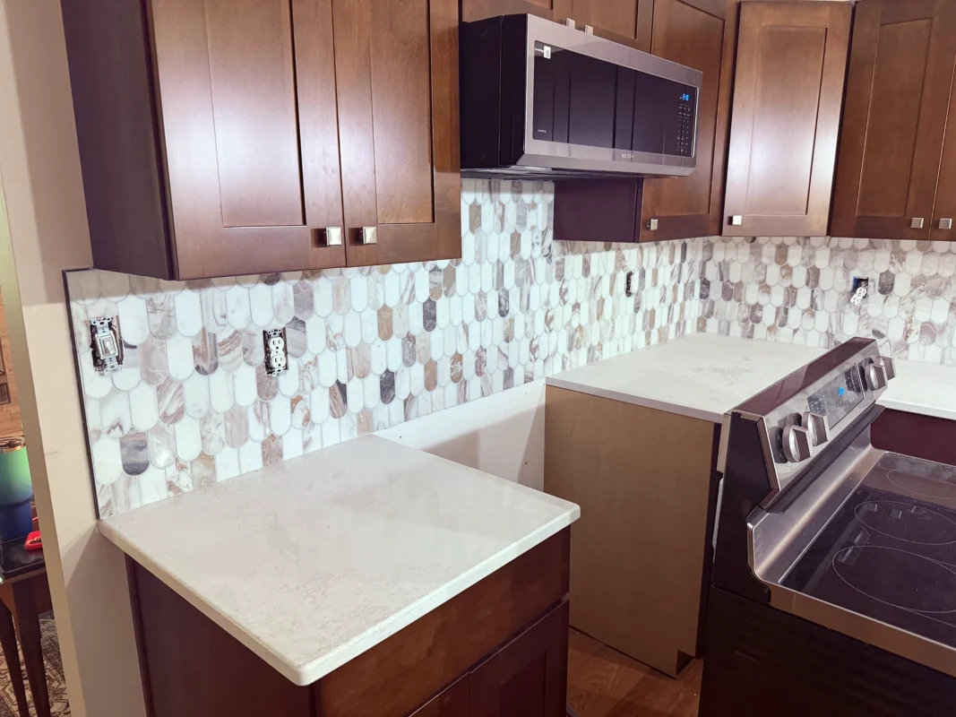 Marble backsplash installation in a Fort Mill kitchen